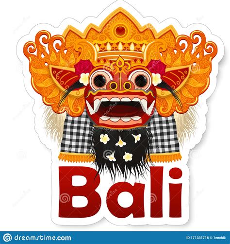 Traditional Balinese Barong Mask Illustration Vector Souvenir Sticker