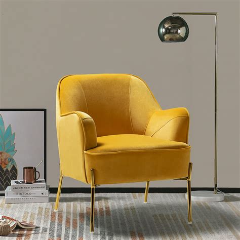 Nora Accent Velvet Chair With Golden Base For Living Room In Mustard