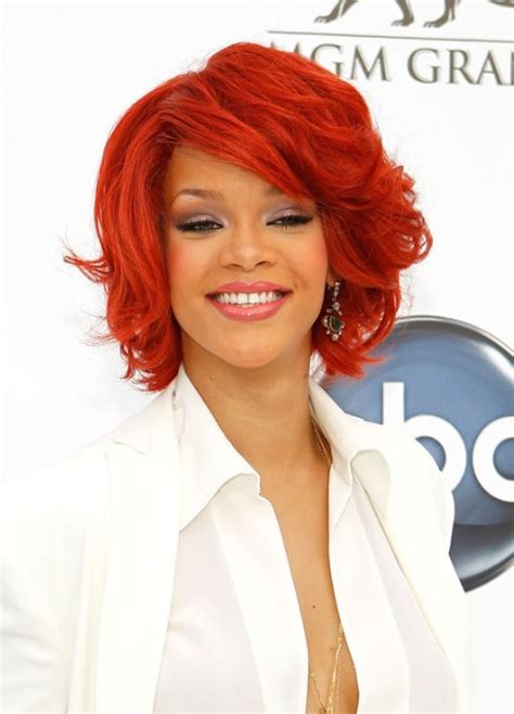 Rihanna Bob Hairstyles Short Red Curly Bob Cut With Layers For Women