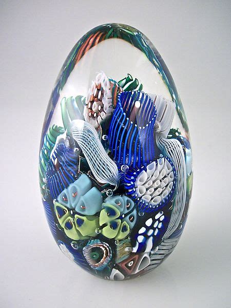 Michael Egan Small Ocean Reef Paperweight Egg Art Glass Paperweight Art Glass Paperweight