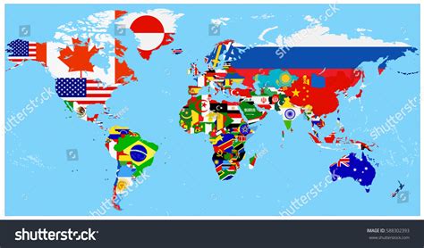 World Flag Map Blue Background All Vetor Stock Livre De Direitos