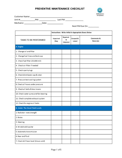 6 Preventive Maintenance Checklist Template Sampletem