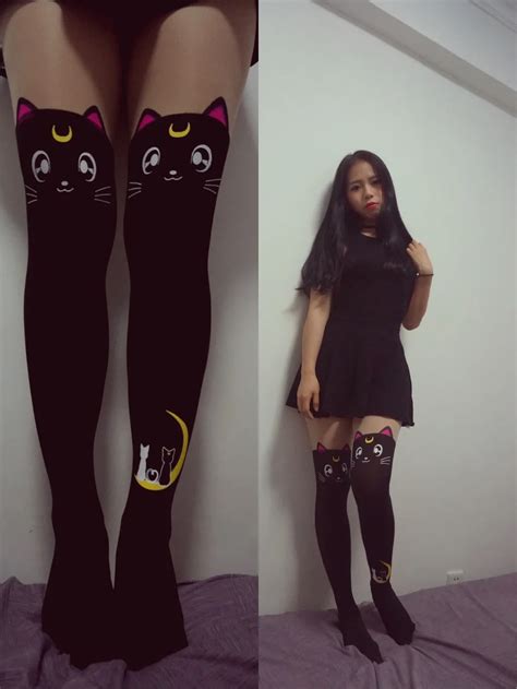 Janpan Anime Sailor Moon Luna Cat Cosplay Black Silk Stocking Cute Costume For Girl Sock On