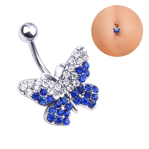 Eye Catching Blue Butterfly Belly Button Piercing Ombligo Belly Rings Stainless Steel Navel