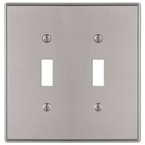 Double 2 toggle outlet switch wall plate cover decorative white nickel steel lot. Hampton Bay Ansley Cast 2-Toggle Wall Plate, Brushed ...