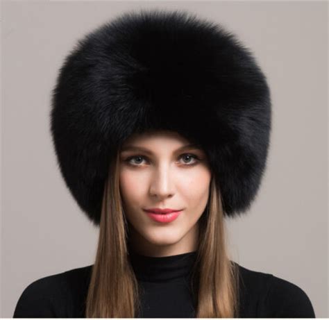 womens real fox fur hat russian winter warmer ear cap ushanka cossack ski black ebay