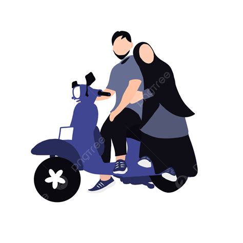 Ilustrasi Pasangan Muslim Naik Motor Pasangan Sepeda Motor Muslim