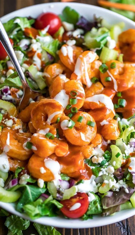 This prawn salad is a great family dinner when you're in a rush. Buffalo Shrimp Salad in 2020 | Buffalo shrimp salad, Salad recipes, Shrimp recipes easy