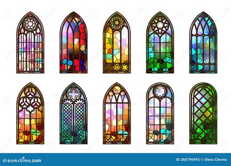 Gothic Stained Glass Windows Church Medieval Arches Catholic Cathedral Mosaic Frames Old