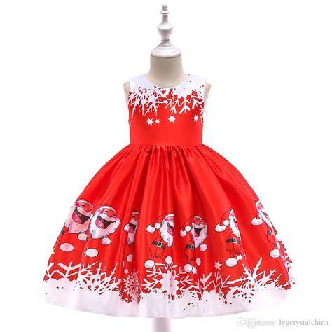 Red Color Christmas Dress Santa Claus Snowflake Print Princess Dress