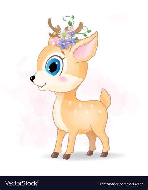 Cute Deer Cartoon With Flowers Royalty Free Vector Image
