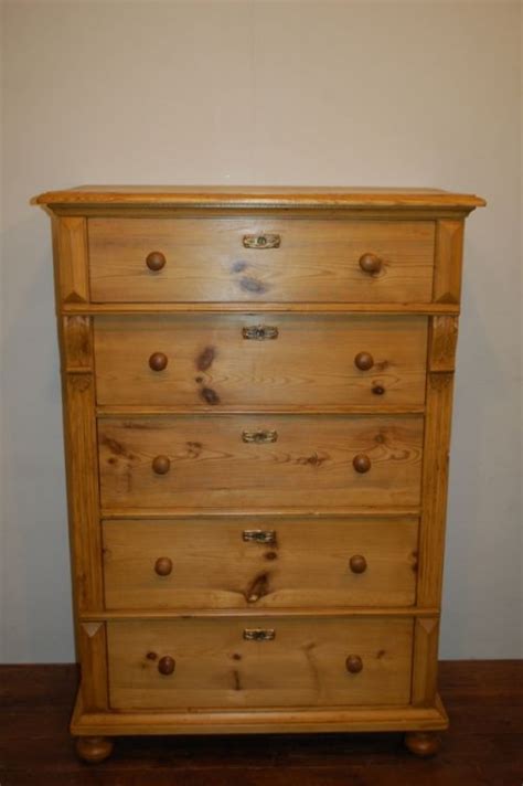 Antique Swedish Pine Tallboy Chest Of 5 Drawers 429033