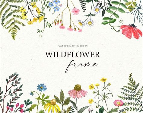 Watercolor Wildflowers Frame Clipart Botanical Floral Frame Etsy