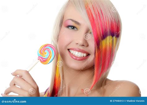 The Girl With Sugar Candy Isolated Stock Image Image Of Isolated