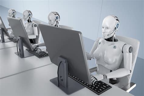 Premium Photo Automation Worker Concept With 3d Rendering Group Of Female Cyborgs Or Robots