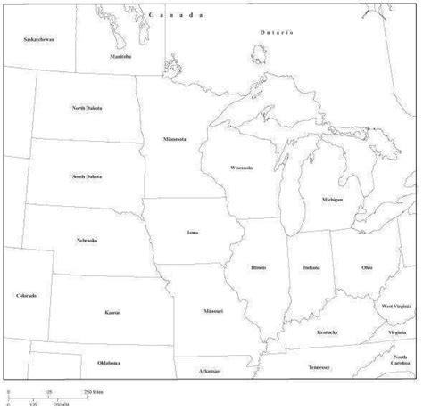 Usa Midwest Region Black And White Map With State Boundaries