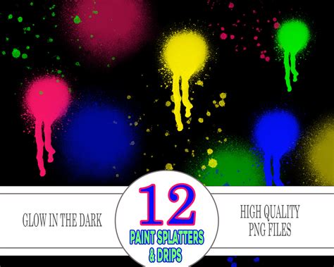 Glow In The Dark Clipart Neon Clip Art Paint Splatters Etsy