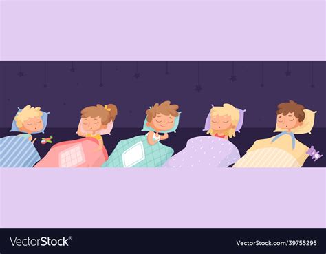 Sleepy Kids Cartoon Children Sleep Dreaming Vector Image