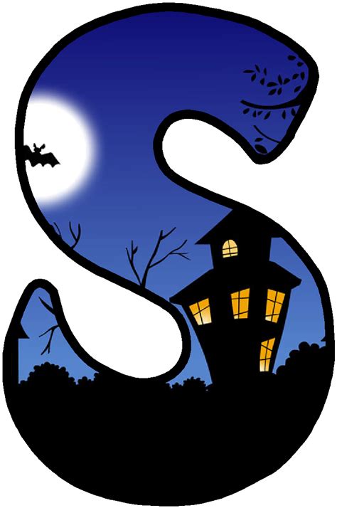 The Letter S Is For Halloween With A House And Bats On It In Front Of A