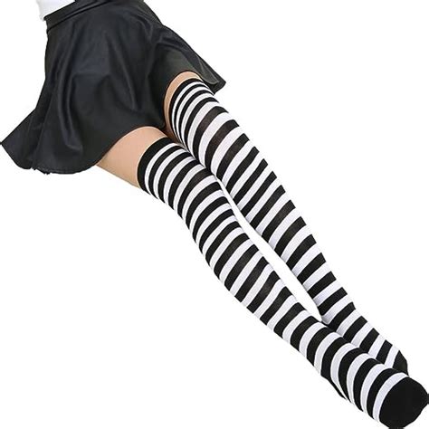 Cosprofe Japanese Women S Over Knee Striped Socks Thigh High Long