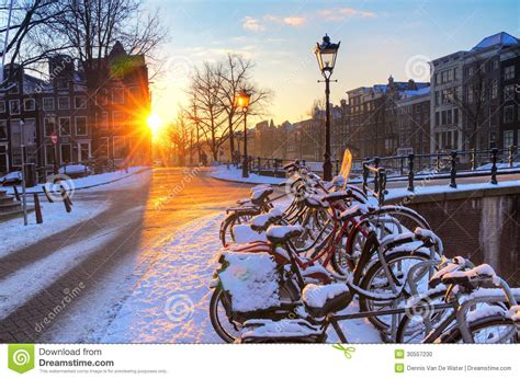 Amsterdam Snow Sunrise Stock Photo Image Of Cold Beautiful 30557230