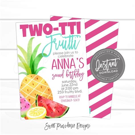 Two Tti Fruitti Birthday Party Girl Pink Tutti Fruitti Invitation 2nd