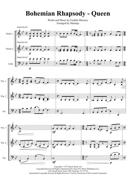 Bohemian Rhapsody Arr Marmpy By Queen Sheet Music For String Ensemble At Sheet Music Direct