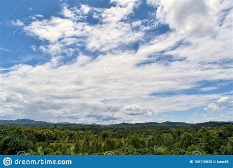 Bright Blue Sky With Forest And Mountain Is Elements For Background