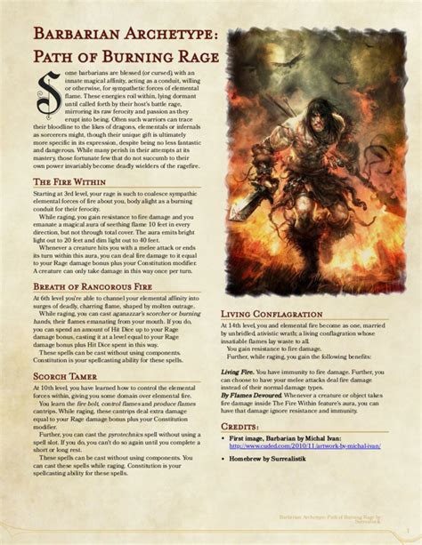 Rage is the barbarian's defining class feature. Barbarian Archetype: Path of Burning Rage, 2nd UA Draft ...