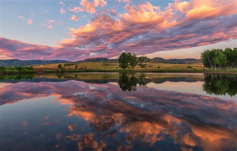 Wallpaper The Sky Clouds Trees Mountains Clouds Lake Reflection