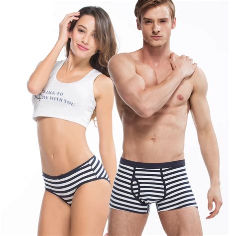 Uniwin 1 Piece Striped Couple Underwear Sexy Women Men Panties Boxers Cotton Lovely Sweet