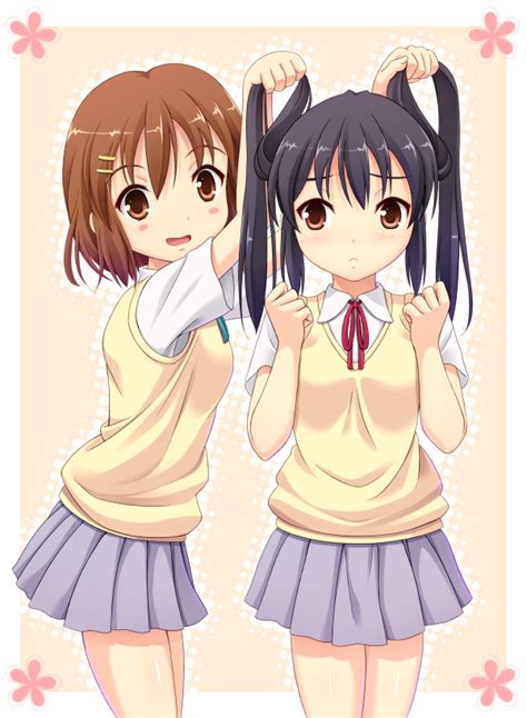 Safebooru Black Hair Brown Eyes Brown Hair Hirasawa Yui K On Long Hair Multiple Girls Nakano