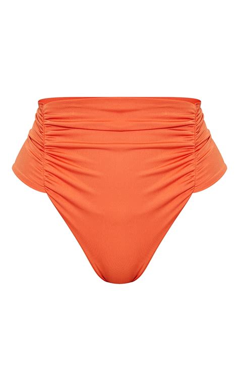 Orange Ruched Front High Waist Bikini Bottoms Prettylittlething Sa
