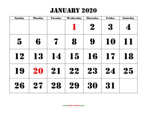 Big 2020 Calendar Printable Example Calendar Printable
