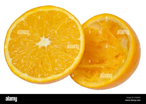Two Halves Of Orange Isolated On White Background Stock Photo Alamy