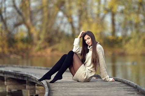 Brunette On The Boardwalk Brunette Stockings Bridge Model Sweater