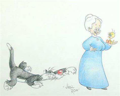 Virgil Ross Drawing Of Sylvester Granny And Tweety Bird Merrie