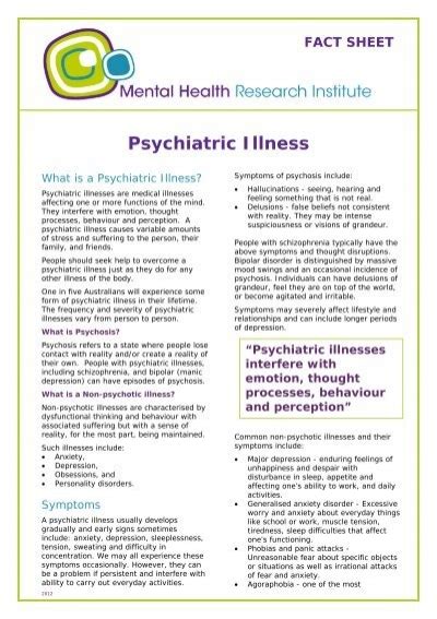 Fact Sheet Psychiatric Illness Mental Health Research Institute
