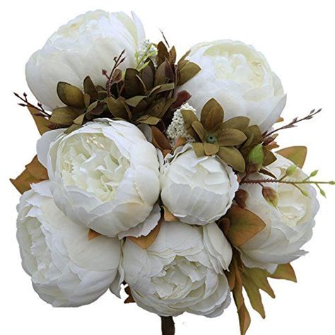 Luyue Vintage Artificial Peony Silk Flowers Bouquet White You Can