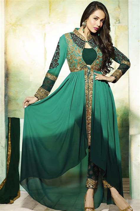Look Fabulous With This Dark Green Heavy Embroidered Anarkali Style Best Indian Frock Style
