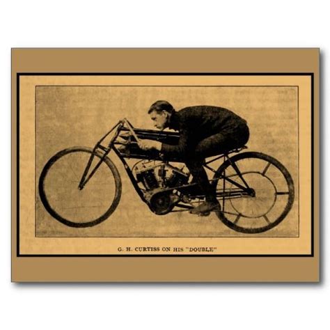 Motorcycle Racing History 1907 Gh Curtiss On His Double Postcard