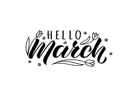 Hello March Hand Drawn Lettering Card With Doodle Tulips Inspirational