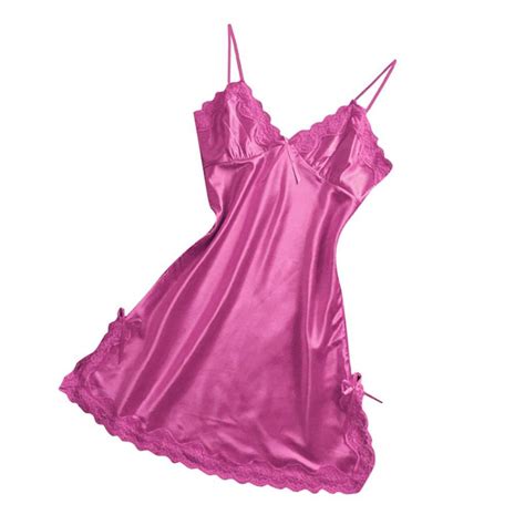 Satin Nightgown Sexy Lingerie Lace Bowknot Chemises Slip Dress For Womens Ebay