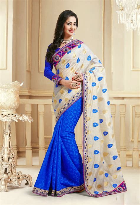 white and blue lace work half n half party wear saree 39843 party wear sarees party wear saree