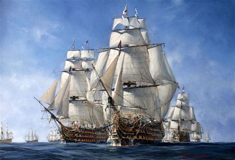 Nelson And His Fleet Hms Victory Sails Into The Battle Of Trafalgar