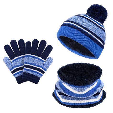 3 Pcs Boys Girls Beanie Hat And Glove Scarf Set Kids Winter Hat Winter
