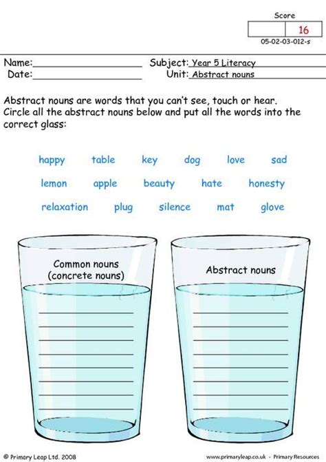abstract nouns worksheets grade  abstract nouns nouns