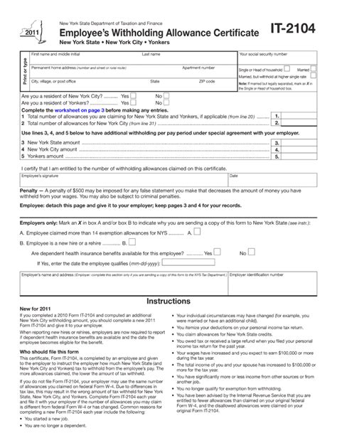 2011 Form Ny Dtf It 2104 Fill Online Printable Fillable Blank