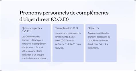 Solution Savoir Employer Les Pronoms Personnels De Complements Dobjet Direct Cod Studypool
