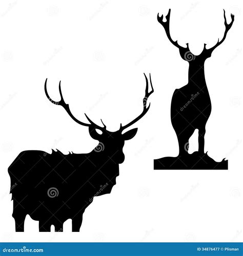 Black Silhouettes Of Deer On A White Background Stock Illustration